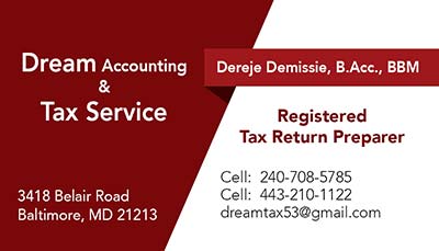 247101.com - Dream Accounting Tax Service - Business Cards