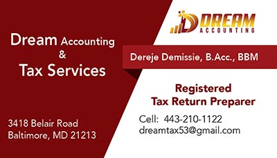 247101.com - Dream Accounting Tax Service - Business Cards