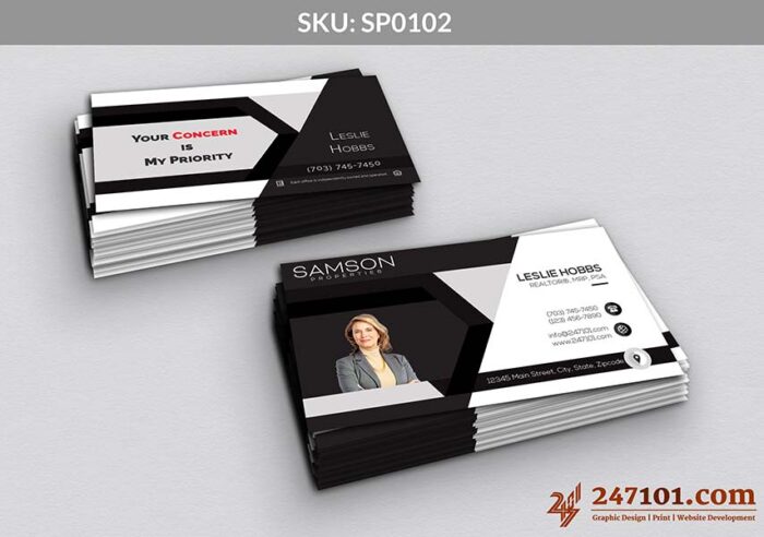 Business Card Horizontal Side with Agent Profile Photo and Contact Details