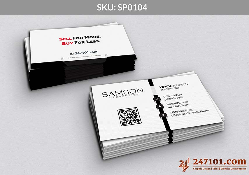 Samson Properties Business Cards with QR Code on Front and Quote on Backside
