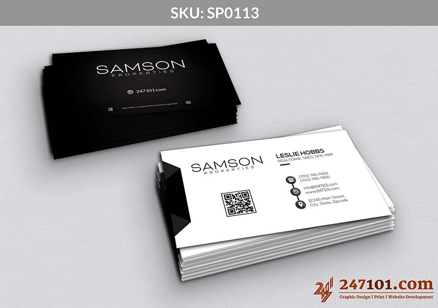 Business Cards Front Side Samson Properties Agent Details and Back Side Company Details