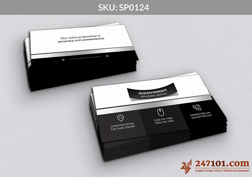 Business Cards for Samson Properties Black and White Color Scheme