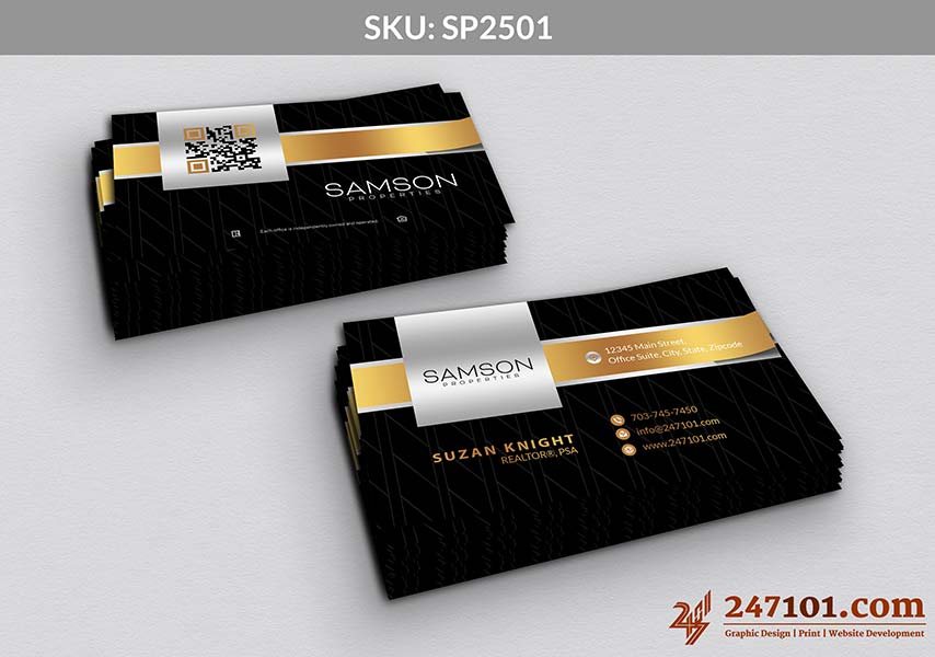 Horizontal Business Cards - Golden and Black Color Scheme