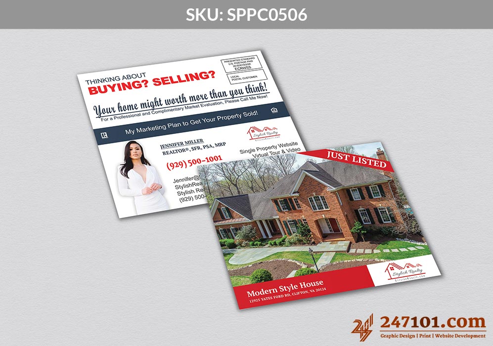 Just Listed - Modern Red Postcard for Real Estate Agents