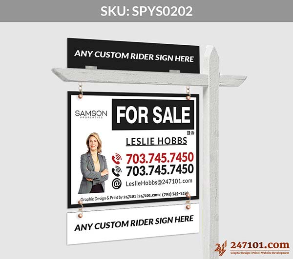 Samson Properties For Sale Sign - White Background and Black Texts