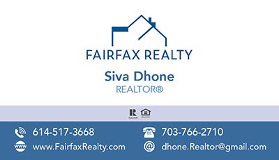 Realtors Business Cards for Fairfax Realty Agent - Siva Dhone