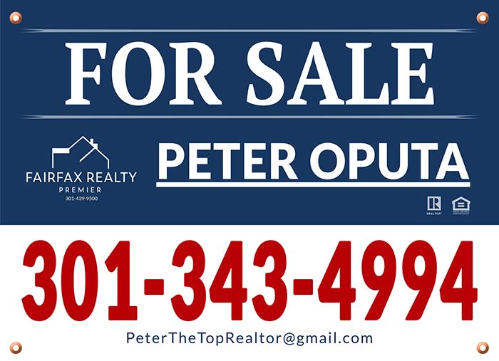 Realtors Yard Hanging Signs for Fairfax Realty Agent - Peter Oputa