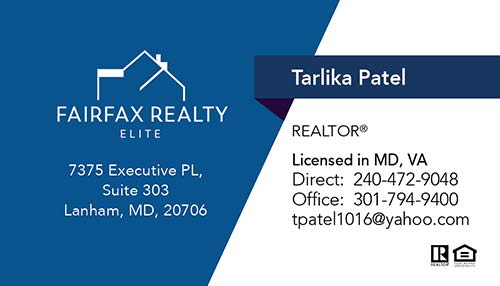 Business Cards for Fairfax Realty Elite Agents - Tarlika Patel