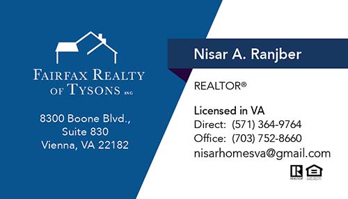 Business Cards for Fairfax Realty of Tysons Agent - Nisar Ranjber