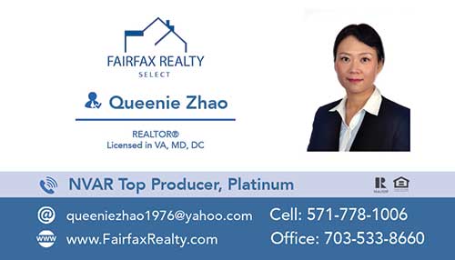 Fairfax Realty Select Business Cards Queenie Zhao Front