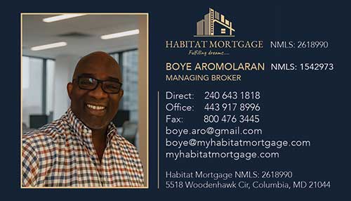 Habitat Mortgage Business Cards Boye Aromolaran Front